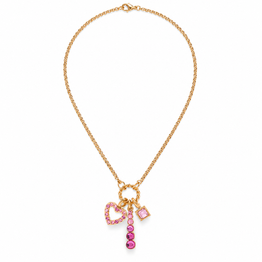 Pink Charm Cluster Necklace