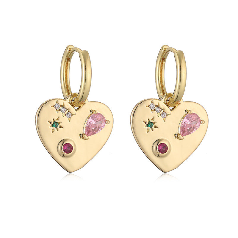 Scarlett Heart Huggies gold earrings front view