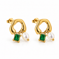 Sculpted Gold Emerald & Pearl Drops