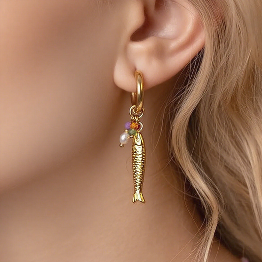 Tropical Fins Earrings gold front view