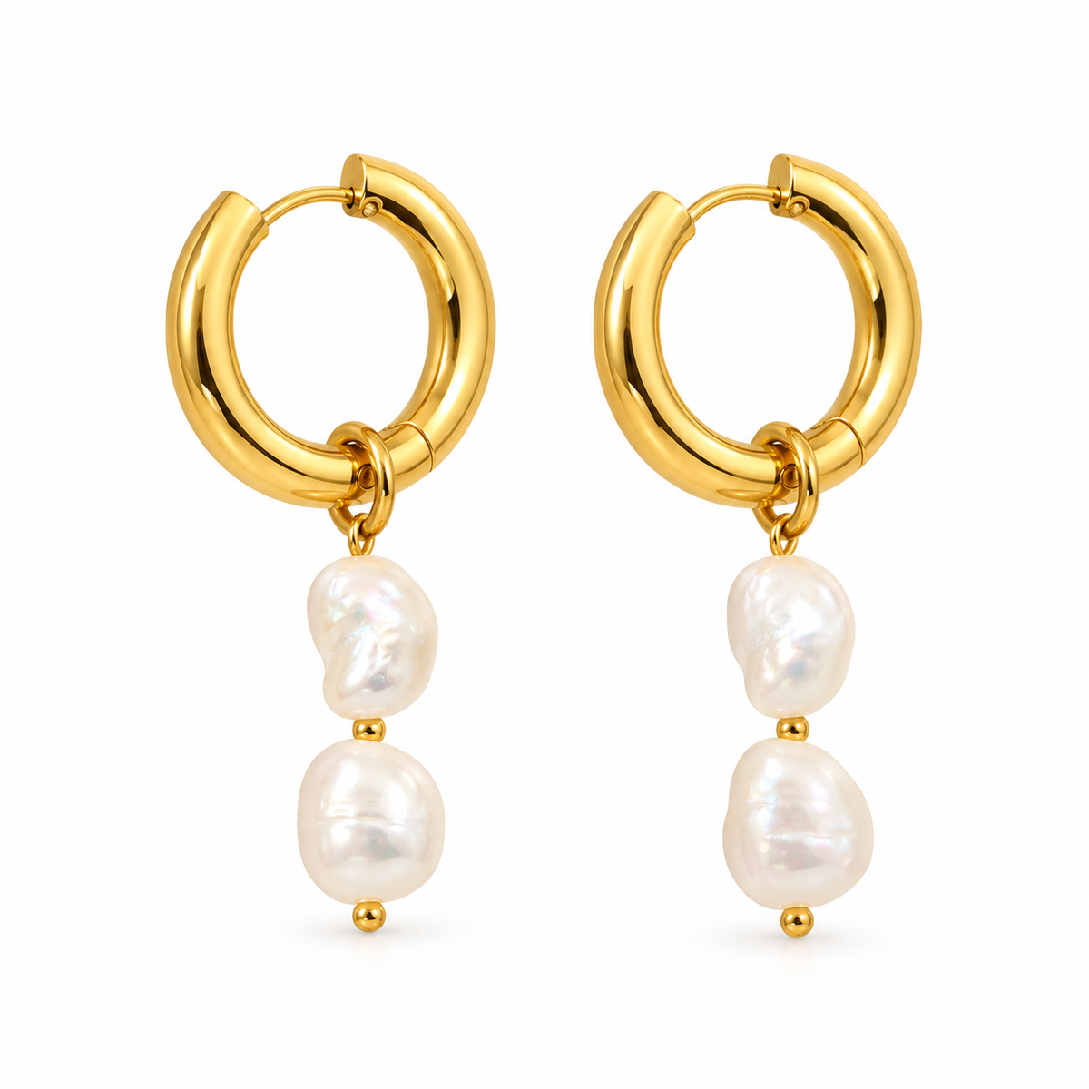 Twin Pearl Drop – Elegant Dual Pearl Gold Drop Earrings