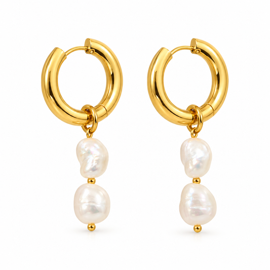 Twin Pearl Drop – Elegant Dual Pearl Gold Drop Earrings